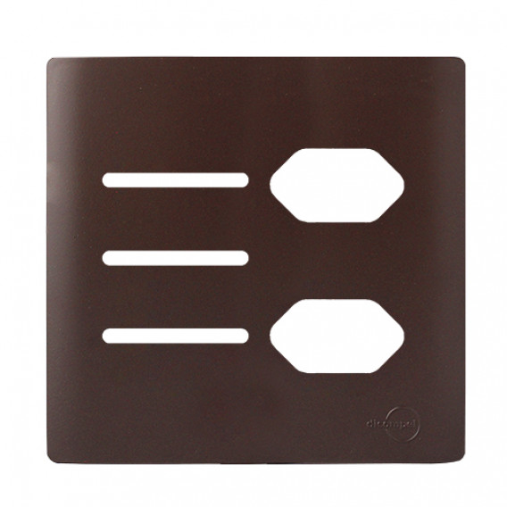 Placa p/ 3 Interruptores + 2 Tomada 4x4 - Novara Marrom Fosco